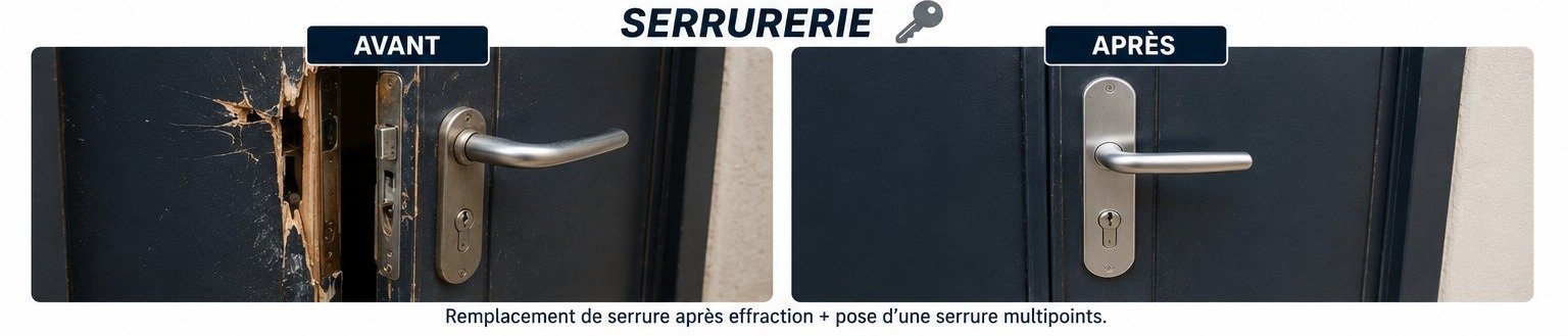 Réparation après effraction et pose d'une serrure multipoints