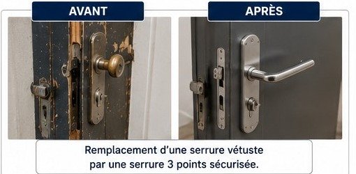 Remplacement d'une serrure vétuste par une serrure 3 points sécurisée
